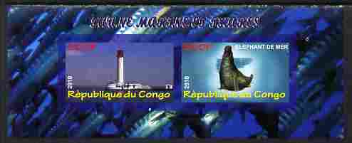 Congo 2010 Lighthouses & Marine Fauna #4 imperf sheetlet containing 2 values unmounted mint, stamps on lighthouses, stamps on marine life, stamps on animals, stamps on seals