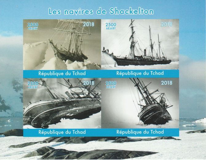 Madagascar 2018 Shackleton's Ships imperf sheetlet containing 4 values unmounted mint. Note this item is privately produced and is offered purely on its thematic appeal., stamps on ships, stamps on shackleton, stamps on explorers, stamps on polar