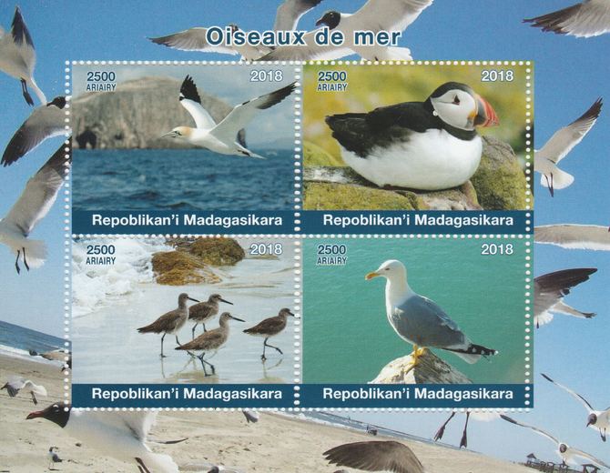 Madagascar 2018 Sea Birds perf sheetlet containing 4 values unmounted mint. Note this item is privately produced and is offered purely on its thematic appeal., stamps on , stamps on  stamps on birds, stamps on  stamps on puffins