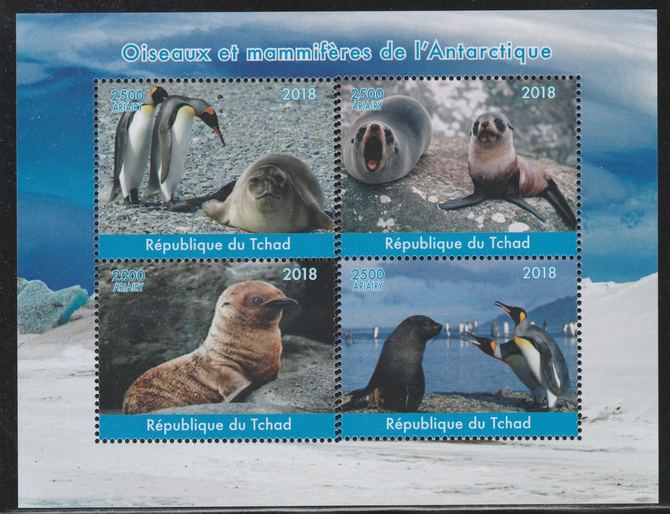 Chad 2018 Polar Birds & Animals perf sheetlet containing 4 values unmounted mint. Note this item is privately produced and is offered purely on its thematic appeal., stamps on marine life, stamps on birds, stamps on animals, stamps on penguins