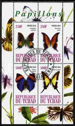 Chad 2010 Butterflies #2 perf sheetlet containing 4 values fine cto used, stamps on butterflies