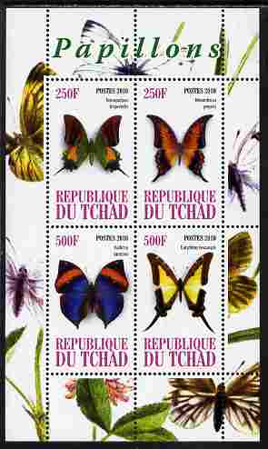 Chad 2010 Butterflies #2 perf sheetlet containing 4 values unmounted mint, stamps on butterflies