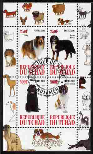 Chad 2010 Dogs #1 perf sheetlet containing 4 values fine cto used, stamps on dogs