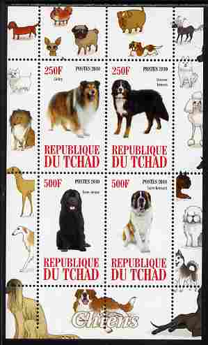 Chad 2010 Dogs #1 perf sheetlet containing 4 values unmounted mint, stamps on , stamps on  stamps on dogs