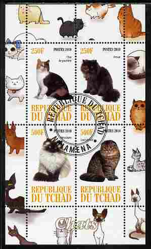 Chad 2010 Cats #1 perf sheetlet containing 4 values fine cto used, stamps on , stamps on  stamps on cats