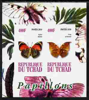 Chad 2010 Butterflies #3 imperf sheetlet containing 2 values unmounted mint, stamps on butterflies