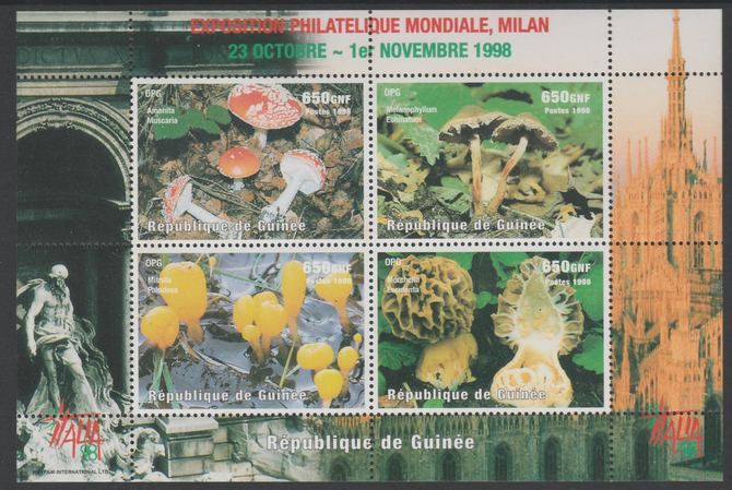 Guinea - Conakry 1998 Italia '98 Stamp Exhibition - Fungi perf sheetlet containing 4 values unmounted mint.  Note this item is privately produced and is offered purely on its thematic appeal, stamps on stamp exhibitions, stamps on fungi