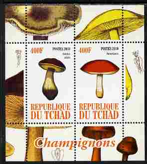 Chad 2010 Mushrooms #1 perf sheetlet containing 2 values unmounted mint, stamps on fungi
