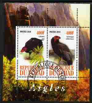 Chad 2010 Birds of Prey #1 perf sheetlet containing 2 values fine cto used, stamps on birds, stamps on birds of prey