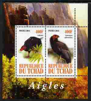 Chad 2010 Birds of Prey #1 perf sheetlet containing 2 values unmounted mint, stamps on , stamps on  stamps on birds, stamps on  stamps on birds of prey