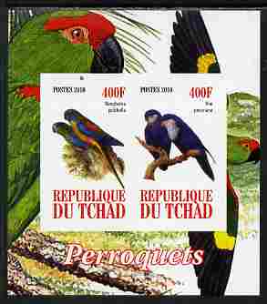 Chad 2010 Parrots #1 imperf sheetlet containing 2 values unmounted mint, stamps on birds, stamps on parrots
