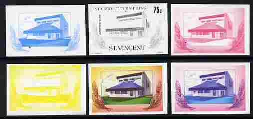 St Vincent 1985 Flour Milling 75c the set of 6 imperf progressive proofs comprising the 4 individual colours plus 2 and 3-colour composites as SG 930 unmounted mint, stamps on food, stamps on industry