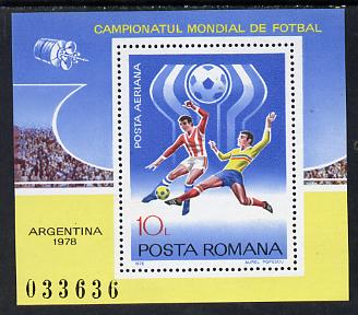 Rumania 1978 Football World Cup m/sheet Mi BL 149, stamps on , stamps on  stamps on football    sport 