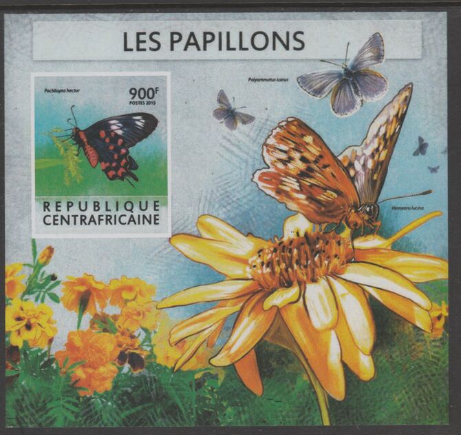Central African Republic 2015 Butterflies #6 imperf s/sheet unmounted mint. Note this item is privately produced and is offered purely on its thematic appeal, stamps on butterflies, stamps on 