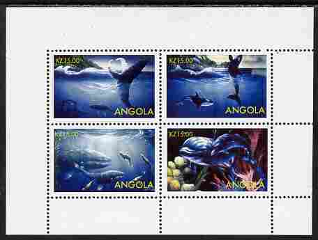 Angola 2004 Whales perf sheetlet containing 4 values unmounted mint. Note this item is privately produced and is offered purely on its thematic appeal , stamps on animals, stamps on marine-life, stamps on whales