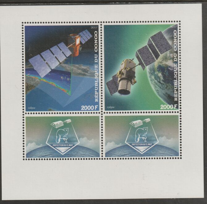 Congo 2017 Calipso Space Mission perf sheet containing two values plus two labels unmounted mint, stamps on space, stamps on calipso