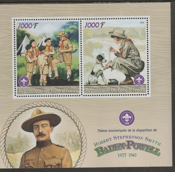 Ivory Coast 2016 Scouts perf sheet containing two values unmounted mint, stamps on scouts