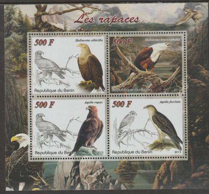 Benin 2015 Raptors perf sheet containing four values unmounted mint, stamps on birds, stamps on birds of prey, stamps on 