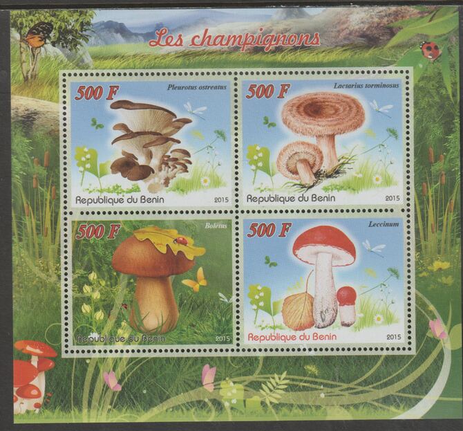 Benin 2015 Fungi perf sheet containing four values unmounted mint, stamps on , stamps on  stamps on fungi