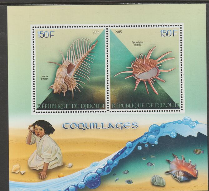 Djibouti 2015 Shells perf sheet containing two values unmounted mint, stamps on marine life, stamps on shells