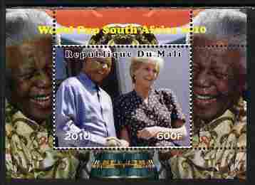 Mali 2010 Football World Cup #2 individual perf deluxe sheetlet (Stamp shows Diana with Nelson Mandela) unmounted mint. Note this item is privately produced and is offered purely on its thematic appeal , stamps on football, stamps on personalities, stamps on mandela, stamps on nobel, stamps on peace, stamps on racism, stamps on human rights, stamps on diana, stamps on royalty