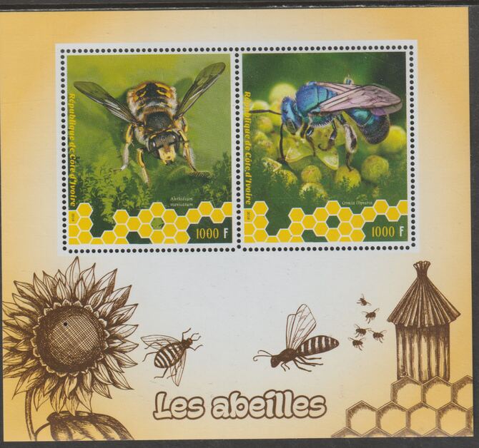 Ivory Coast 2018 Bees perf sheet containing two values unmounted mint, stamps on bees, stamps on insects