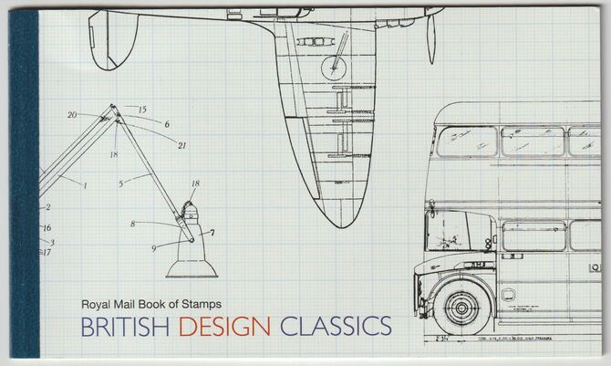 Great Britain 2009 British Design Classics Â£7.68 Prestige booklet complete & very fine SG DX44, stamps on aviation, stamps on cars, stamps on communications, stamps on telephones, stamps on buses, stamps on transport, stamps on spitfire, stamps on concorde, stamps on printing, stamps on maps