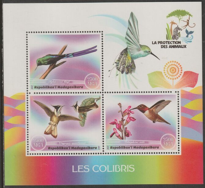 Madagascar 2017 Hummingbirds perf sheet containing three values unmounted mint, stamps on , stamps on  stamps on birds, stamps on  stamps on hummingbirds