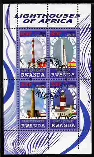 Rwanda 2010 Lighthouses of Africa perf sheetlet containing 4 values fine cto used, stamps on lighthouses
