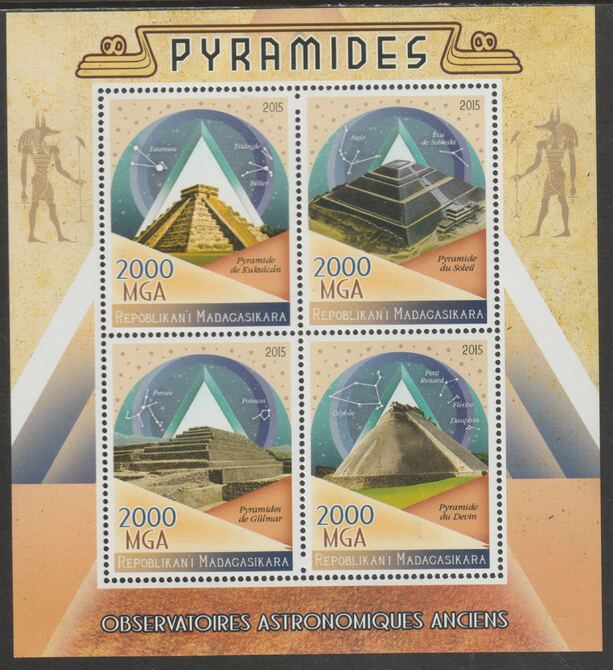 Madagascar 2015 Pyramids & Astronomy perf sheet containing four values unmounted mint, stamps on , stamps on  stamps on pyramids, stamps on  stamps on astronomy