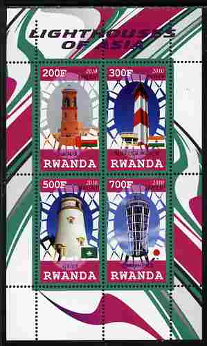 Rwanda 2010 Lighthouses of Asia perf sheetlet containing 4 values unmounted mint, stamps on lighthouses