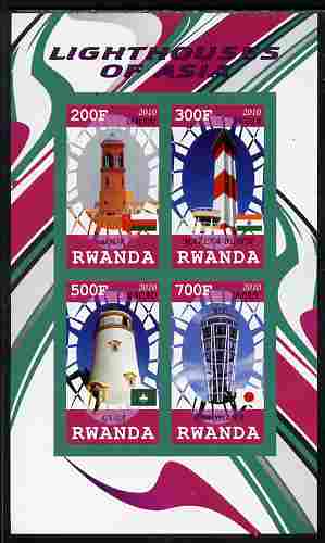 Rwanda 2010 Lighthouses of Asia imperf sheetlet containing 4 values unmounted mint, stamps on lighthouses