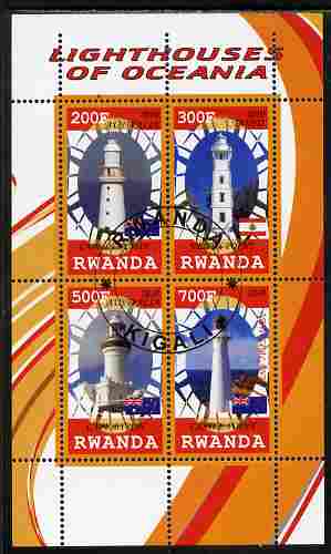 Rwanda 2010 Lighthouses of Oceania perf sheetlet containing 4 values fine cto used, stamps on lighthouses