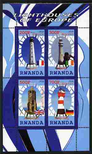 Rwanda 2010 Lighthouses of Europe #1 perf sheetlet containing 4 values unmounted mint, stamps on lighthouses