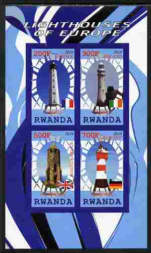 Rwanda 2010 Lighthouses of Europe #1 imperf sheetlet containing 4 values unmounted mint, stamps on lighthouses
