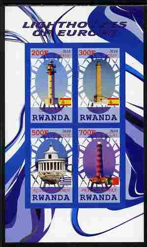 Rwanda 2010 Lighthouses of Europe #2 imperf sheetlet containing 4 values unmounted mint, stamps on lighthouses