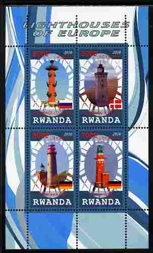 Rwanda 2010 Lighthouses of Europe #3 perf sheetlet containing 4 values unmounted mint, stamps on lighthouses