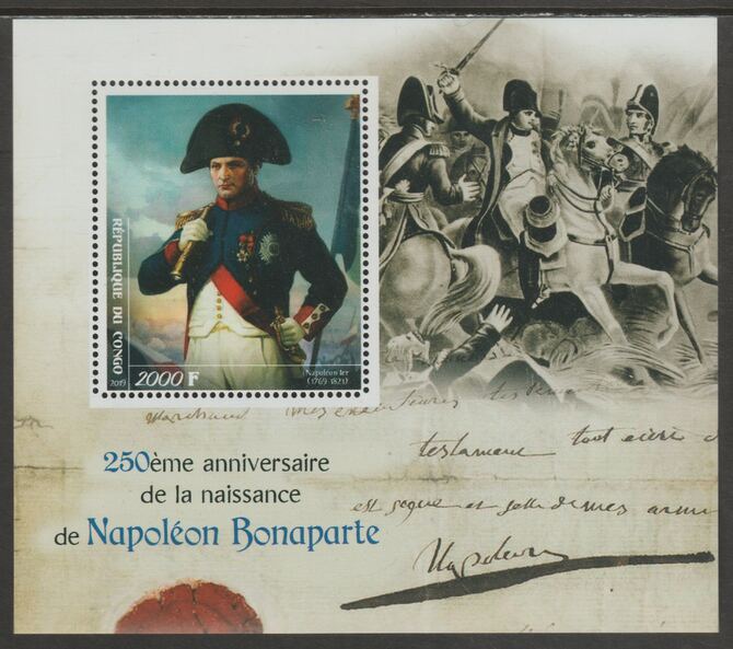 Congo 2019 Napoleon - 250th Birth Anniversary perf sheet containing one value unmounted mint, stamps on personalities, stamps on napoleon, stamps on battles