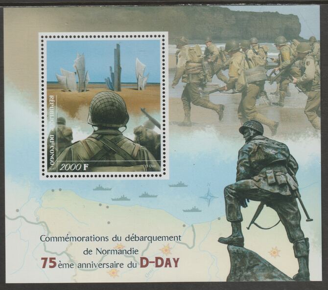 Congo 2019 D-Day 75thAnniversary perf sheet containing one value unmounted mint, stamps on , stamps on  ww2 , stamps on militaria
