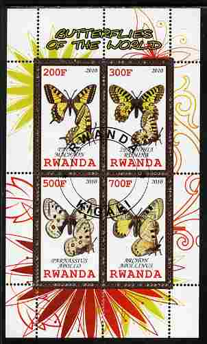 Rwanda 2010 Butterflies of the World #1 perf sheetlet containing 4 values fine cto used, stamps on butterflies