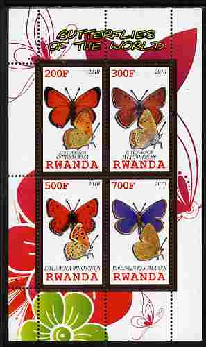 Rwanda 2010 Butterflies of the World #2 perf sheetlet containing 4 values unmounted mint, stamps on butterflies