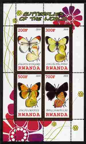 Rwanda 2010 Butterflies of the World #3 perf sheetlet containing 4 values unmounted mint, stamps on butterflies