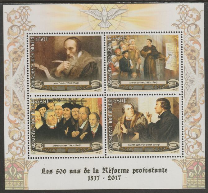 Gabon 2017  The Reformation perf sheet containing four values unmounted mint, stamps on , stamps on  stamps on reformation