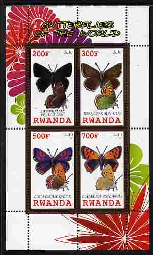 Rwanda 2010 Butterflies of the World #4 perf sheetlet containing 4 values unmounted mint, stamps on butterflies