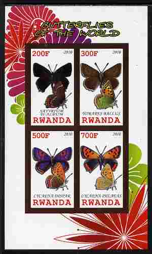 Rwanda 2010 Butterflies of the World #4 imperf sheetlet containing 4 values unmounted mint, stamps on butterflies