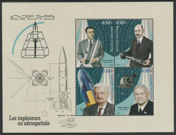 Gabon 2020 Aeronautic Engineers perf sheet containing four values unmounted mint, stamps on personalities, stamps on space, stamps on 