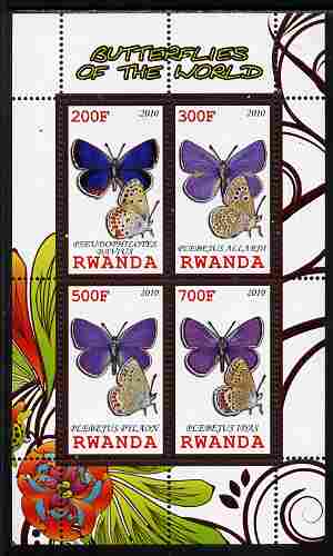 Rwanda 2010 Butterflies of the World #5 perf sheetlet containing 4 values unmounted mint, stamps on butterflies