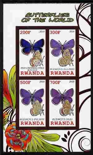 Rwanda 2010 Butterflies of the World #5 imperf sheetlet containing 4 values unmounted mint, stamps on butterflies