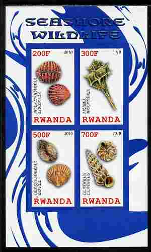 Rwanda 2010 Seashore Wildlife (Shells) imperf sheetlet containing 4 values unmounted mint, stamps on marine life, stamps on shells