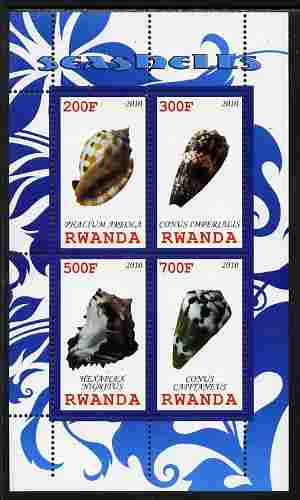 Rwanda 2010 Sea Shells #1 perf sheetlet containing 4 values unmounted mint, stamps on marine life, stamps on shells